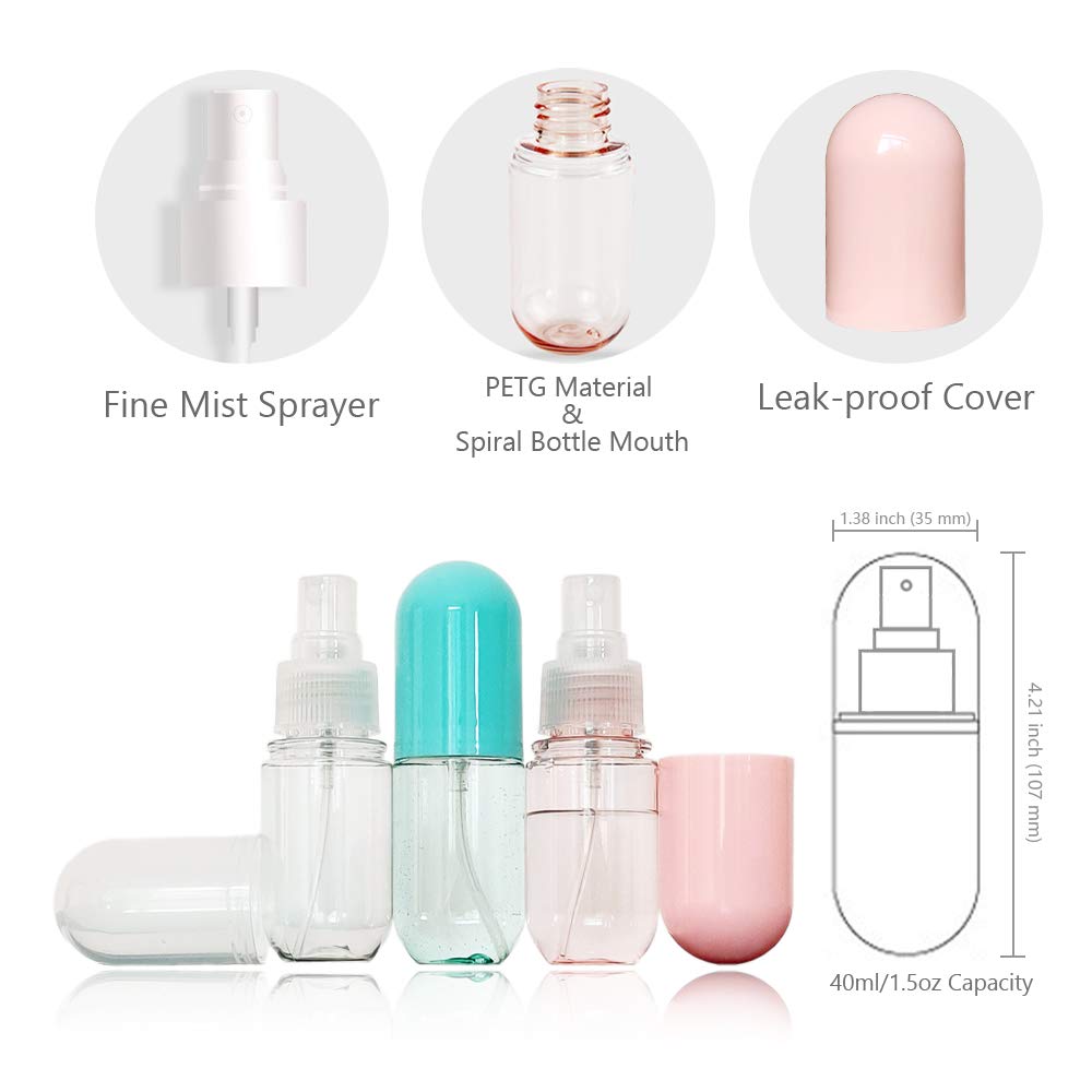 SMARTOWN 3 Pcs 1.5oz/40ml Fine Mist Spray Bottle for Travel and Home, Empty Mini Portable Cosmetic Atomizer, Small Refillable Liquid Containers for Travel/Daily Use (3 Colors Pack)