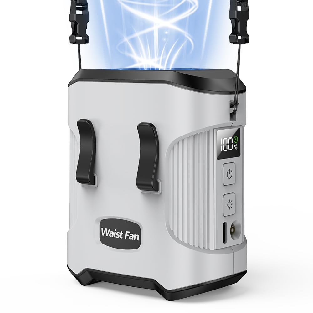 dalicode Portable Waist Fan Clip on Belt Personal Fan, 3-Speed Rechargeable with 24H Battery, Hands-Free Hanging Neck Fan, Wearable Shirt Cooling Fans for Camping, Outdoor, Jobsite