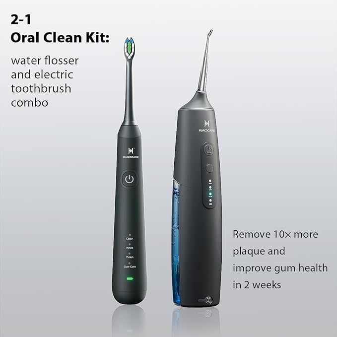 2-1 Oral Clean Kit- Water Dental flosser & Electric Toothbrush Combo- Brushing & Flossing- for Teeth Cleaning and Gum Health (Black)
