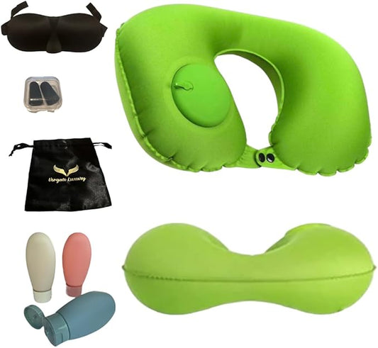 Inflatable Travel Pillows for Airplanes - Neck Pillow Inflatable - Press Pump- Blow up Airplane Pillow -Milk Silk TPU
