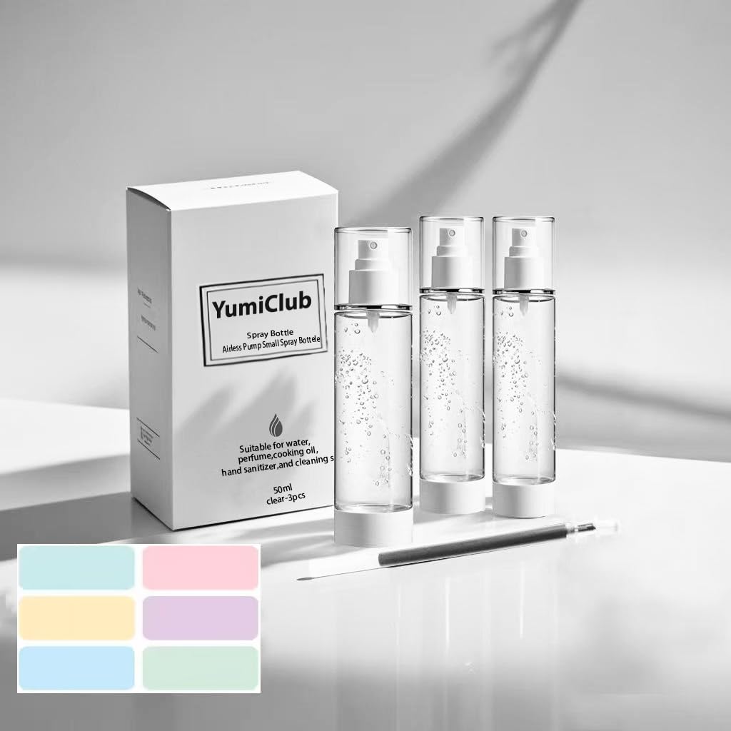 Yumiclub 50MLEmpty Airless Pump Big, 3 Pcs Vacuum Travel, Fine Mist Mini Spray Bottle Refillable Travel Container for Toner Perfume Cosmetic Makeup Water Liquid Makeup Tool