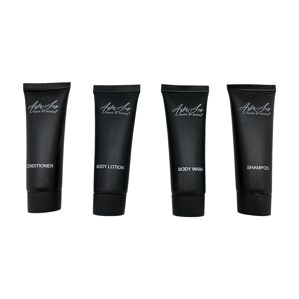 24 Piece Toiletry Kit for Hotels & Airbnb | 1oz Shampoo, Conditioner, Body Wash, Body Lotion, Bar Soap, Shower Cap, Razor, Toothbrush Set, Qtips & Makeup Remover Wipes (Toiletry Kit, 1)