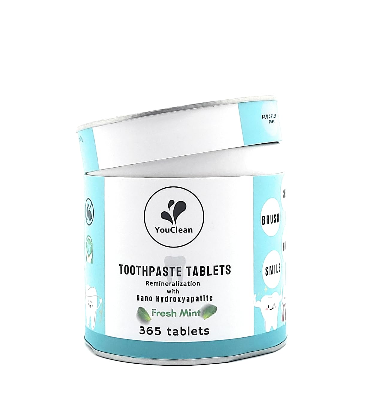 YouClean Refill Pack - 365 Toothpaste Tablets - Natural Remineralization & Whitening with Nano Hydroxyapatite - Travel or Daily Use - Fluoride Free (Mint365)