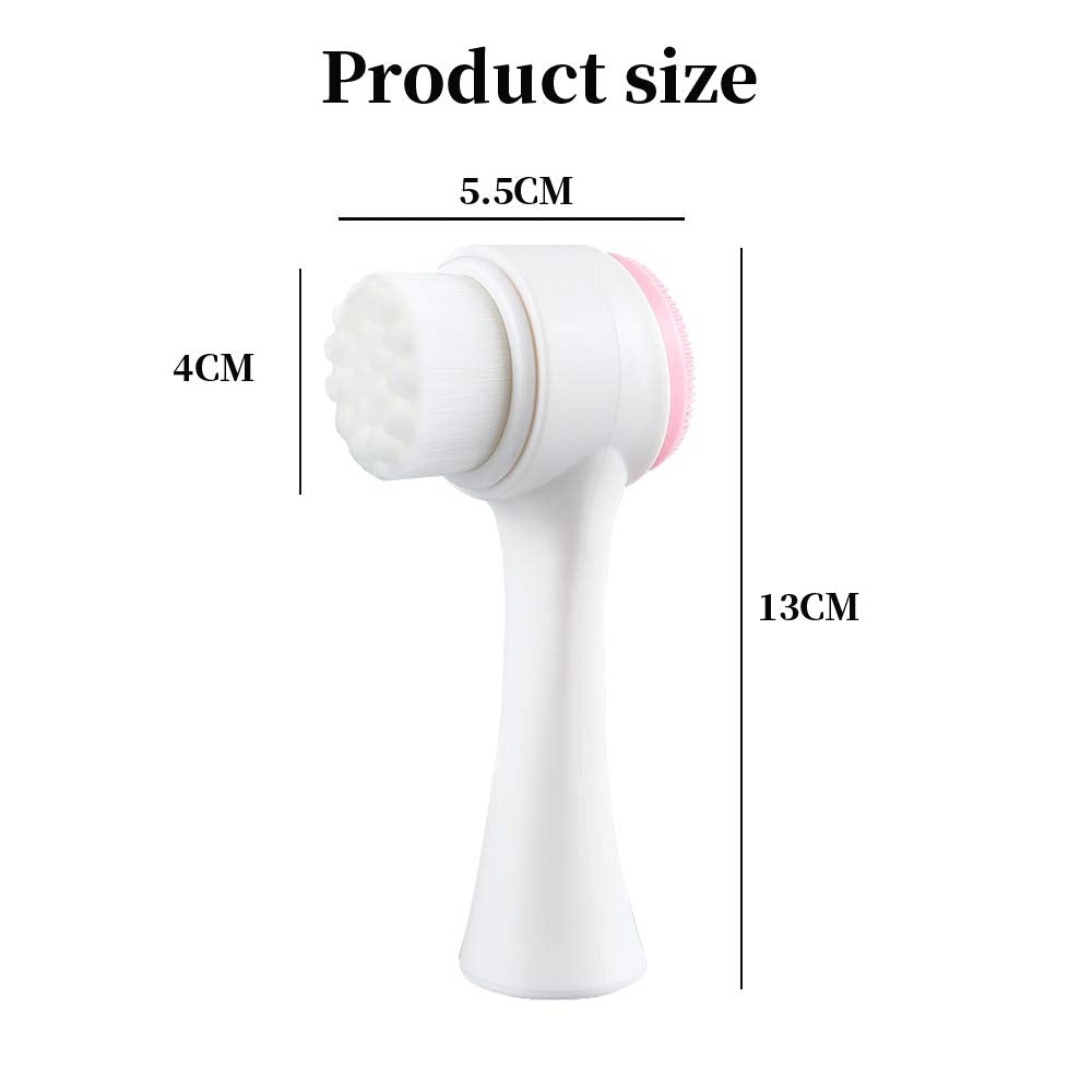 3D Stand Vertical Silicone Facial Wash Brush, Double Sides Face Brush, 2 in 1 Facial Cleansing Brush Manual Dual-action Face Brush for Acne, Clogged Enlarged Pores Sensitive Delicate, Dry Skins (Pink)