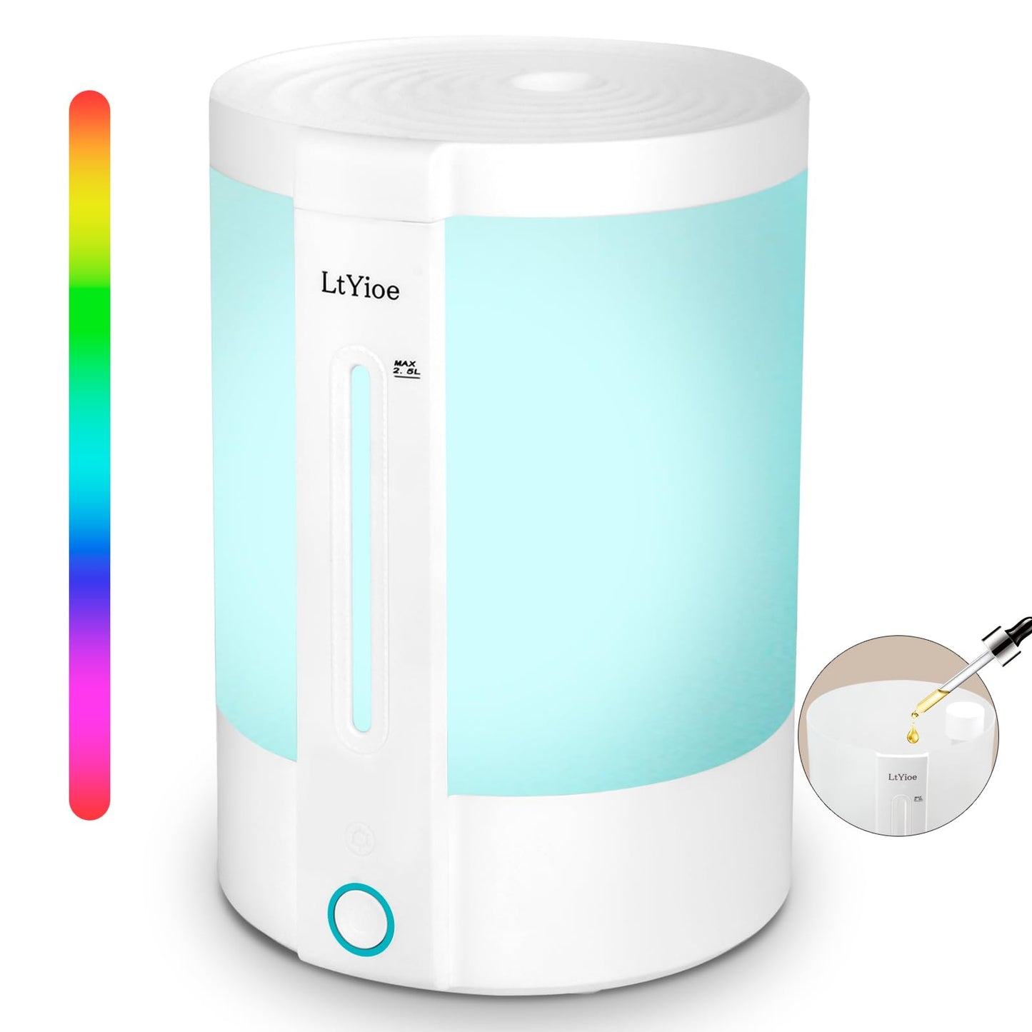 LtYioe Colorful Top Fill Humidifiers for Office, Bedroom,etc. Essential Oil Diffuser 2.5L Tank,Touch Button, Easy to Fill & Clean, Colorful night light, Auto Shut-Off, 3 Mist Modes, Super Quiet, 16H.
