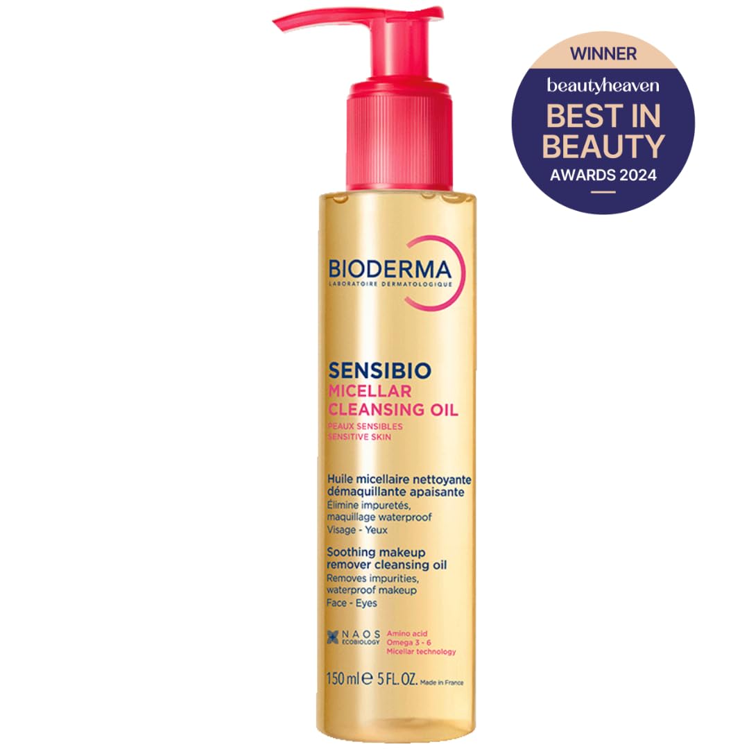 Bioderma Sensibio Micellar Cleansing Oil, 1st Ecobiological Micellar Formula Gentle Face Cleanser That Deeply Cleanses, Soothes & Nourishes Skin with Oil-to-Milk Texture, Fragrance-Free, 5 Fl Oz