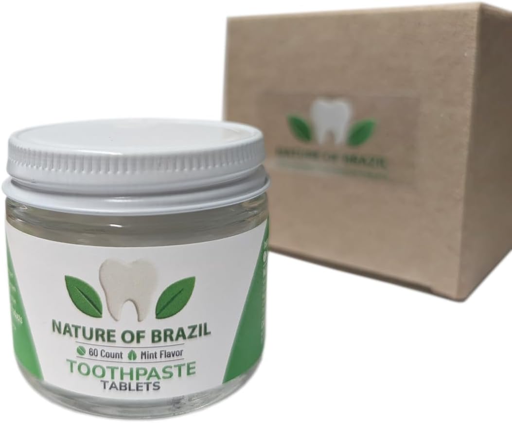 Nature of Brazil Toothpaste Tablets – Mint Flavor – 60 Count – Fluoride-Free, SLS-Free, Natural Whitening, Travel-Friendly – Made in USA