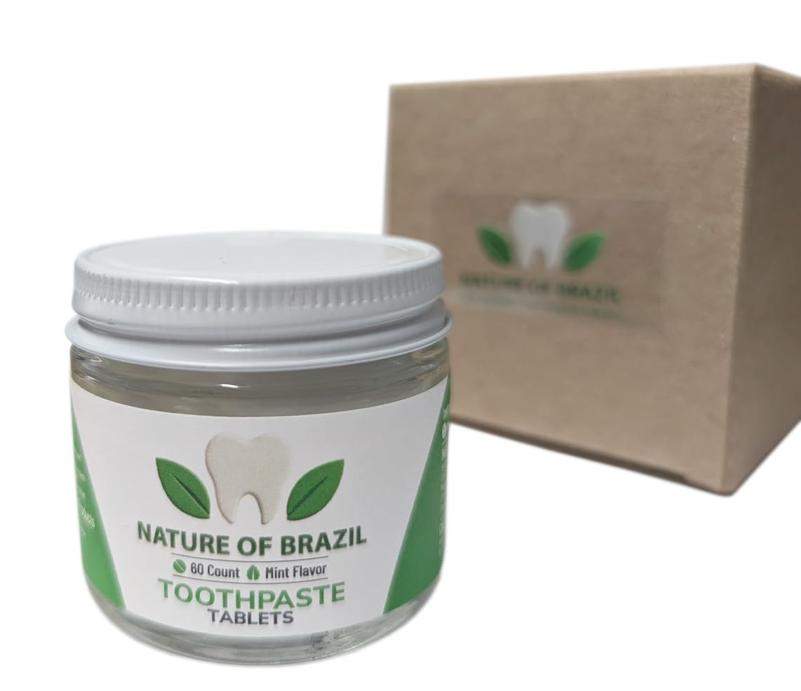 Nature of Brazil Toothpaste Tablets – Mint Flavor – 60 Count – Fluoride-Free, SLS-Free, Natural Whitening, Travel-Friendly – Made in USA