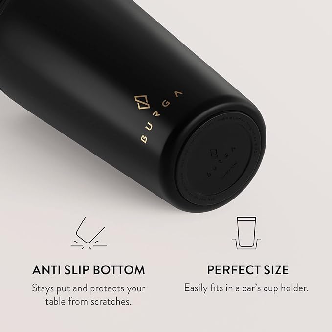BURGA Travel Mug (16oz) Spill-Proof, Insulated Coffee Mug Scratch-Resistant, Stainless Steel Anti-Slip Tumbler Black
