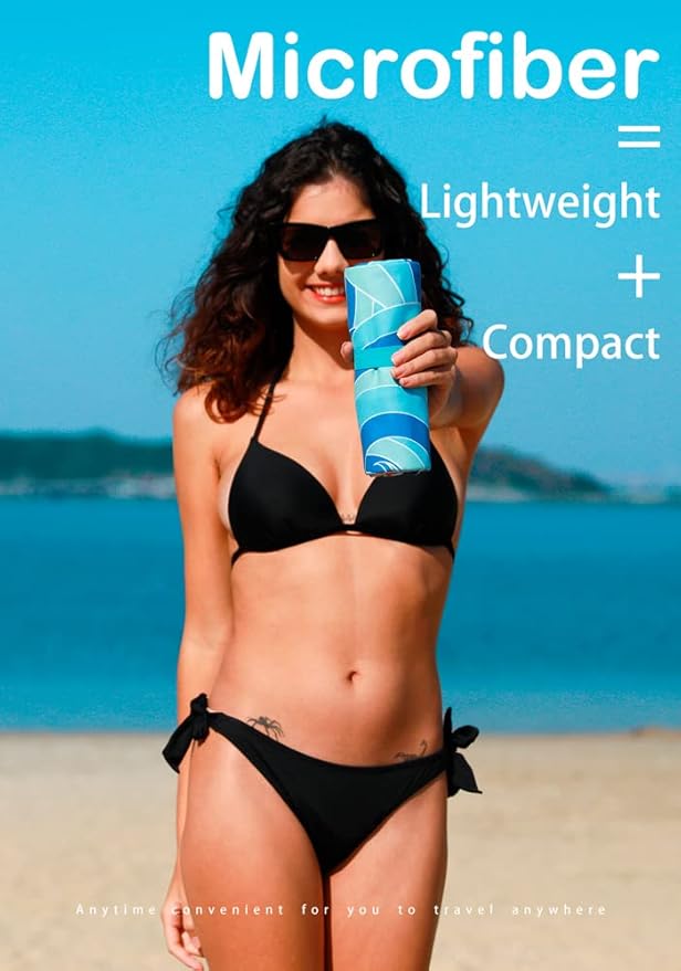 2 Pack Microfiber Lightweight Beach Towel Sand Free Quick Dry Absorbent Thin Compact Towels for Swimming Pool Camping Beach Accessories Large Easy Pack Travel Things for Vacation Essentials Gift