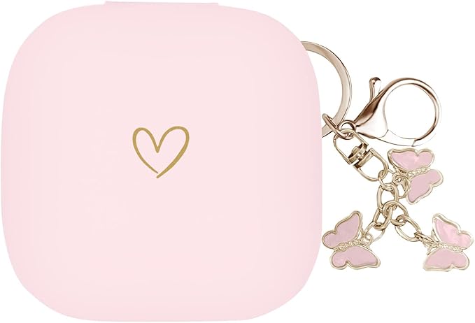 Compatible with Powerbeats Pro, Soft Silicone Case with Gold Heart Pattern for Powerbeats Pro Case with Cute Butterfly Keychain for Girls Women (Pink)