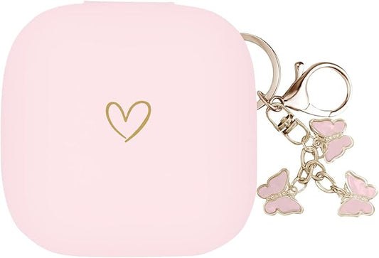 Compatible with Powerbeats Pro, Soft Silicone Case with Gold Heart Pattern for Powerbeats Pro Case with Cute Butterfly Keychain for Girls Women (Pink)