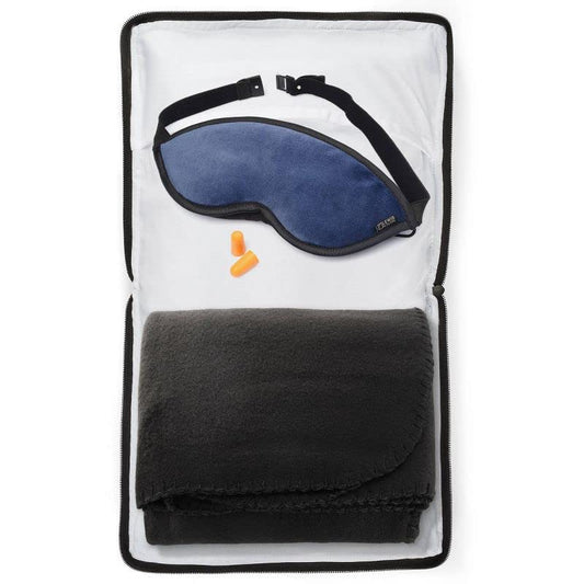 Lewis N. Clark Ultimate Comfort Set + Portable Travel Kit for Airplane, Includes Inflatable Pillow + Zippered Carrying Case, Cozy Fleece Blanket, Eye Mask for Sleeping & Foam Ear Plugs, Navy
