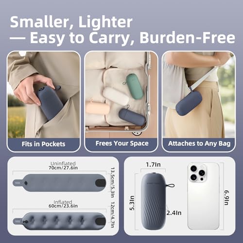 EVERY THINK Inflatable Travel Pillow - Travel Pillow for Long Flight, Inflatable Neck Pillow for Traveling, Pocket Blow Up Pillow for Airplane, Bus, Train, Car, Office, Home (Navy Blue)