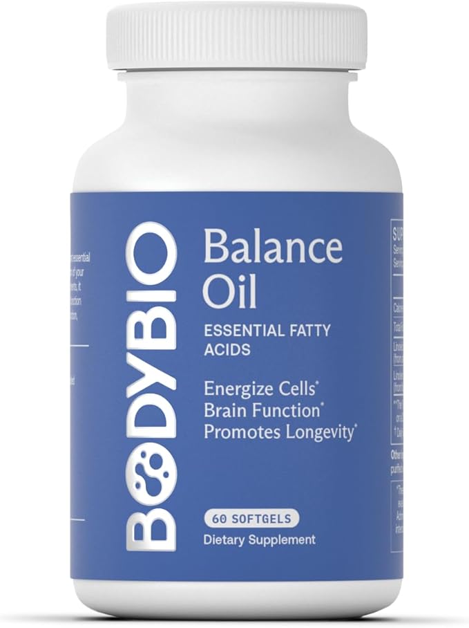 BodyBio Balance Oil - Vegan Omega 3 6 Supplement – Cold-Pressed Safflower & Flaxseed Oil – Supports Brain Function, Healthy Skin, and Mood