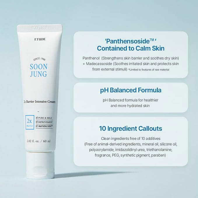 ETUDE SoonJung 2x Barrier Intensive Cream Original, Face Moisturizer, Shea Butter Hydrating Facial Cream for Sensitive Skin, Water-oil Balance & Panthenol, Korean Skin Care (2.02 Fl Oz)