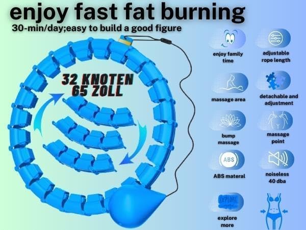 65inch 32 Knots Plus Size Quiet Weighted Hula Infinity Fitness Detachable Hoops Smart Silent Infinity Hula for Women 2 in 1 Waist and Abdominal Workout Hoop