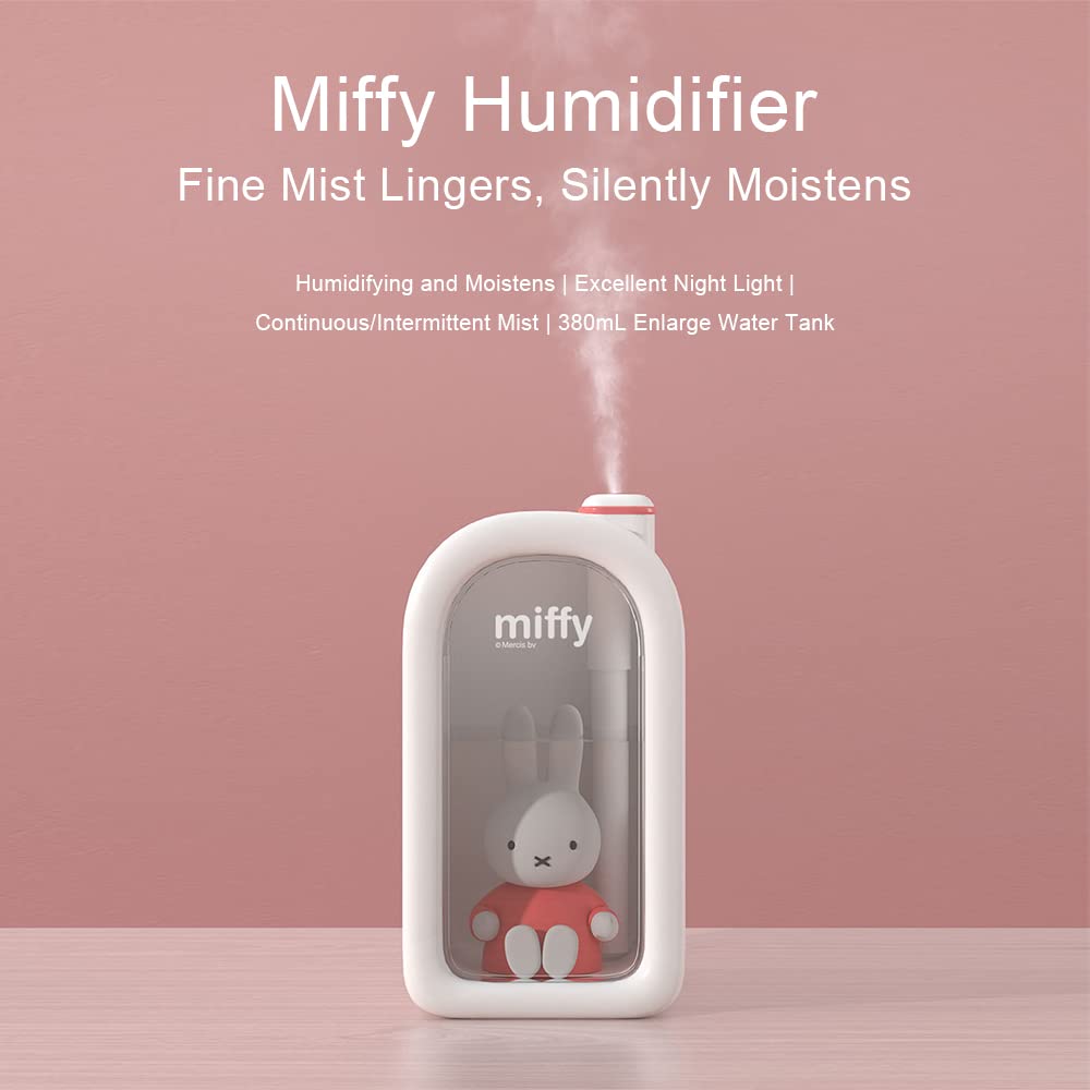 Mipow X Miffy Cool Mist Humidifier - Ultrasonic Quiet, Mini Cute Humidifier with Night Light, 380ml Humidifiers for Bedroom/Babies Nursery/Office