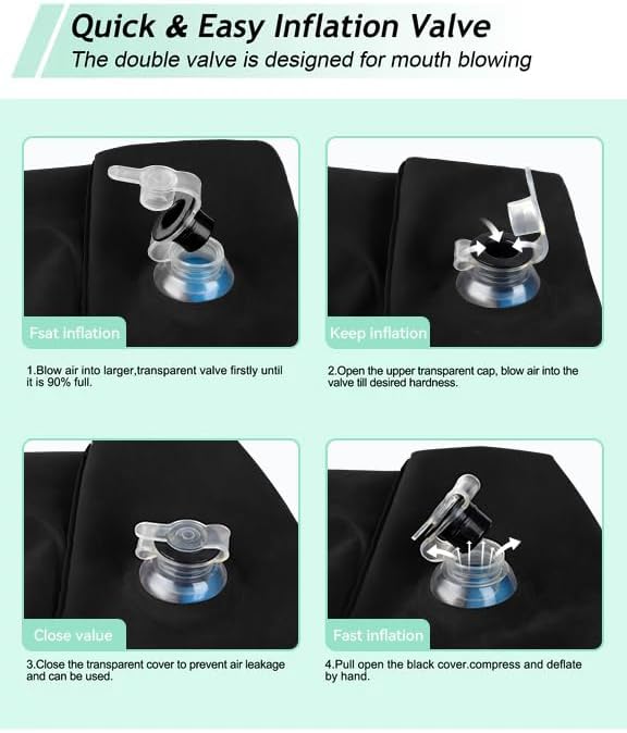 JefDiee Inflatable Travel Foot Rest Pillow, Kids Airplane Bed, Adjustable 3 Layers Height Leg Rest Pillow, Adults Travel Essentials Great for Airplane, Office, Home, Trains, Cars (Black)