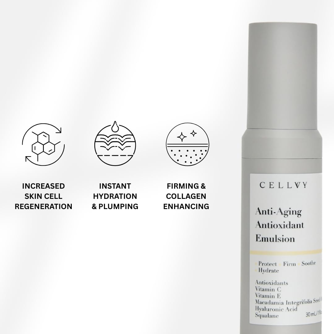 CELLVY Anti-Aging Antioxidant Emulsion with Hyaluronic Acid, Vitamin C & E, Korean Taiwanese Skincare, Firming & Hydrating Face Lotion, Smooths Fine Lines & Wrinkles and Boosts Collagen Production