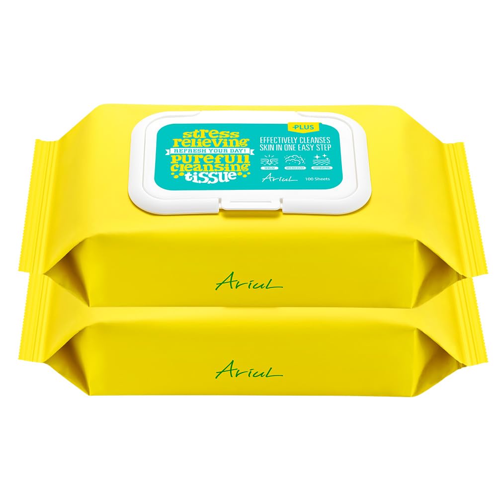 Ariul Stress Relieving Purefull Cleansing Tissue – Gentle & Hydrating Makeup Remover Wipes, Korean Skin Care with Natural Ingredients, 80 Counts × 2 Packs