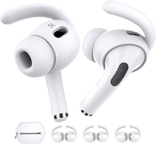 AhaStyle 3 Pairs AirPods Pro 2nd Generation Ear Hooks【Added Storage Pouch】 Anti-Slip Ear Covers Silicone Accessories Compatible with Apple AirPods Pro 2nd Generation (3 Large, White)