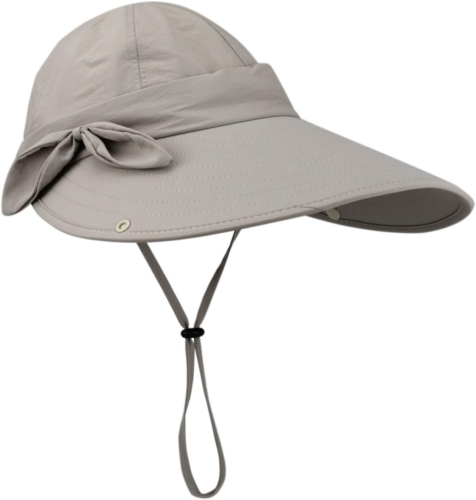lenikis Women's UPF+50 Sun Visor Detachable Flap Hat Foldable Wide Brimmed UV Protection Face Mask Hat (Khaki)