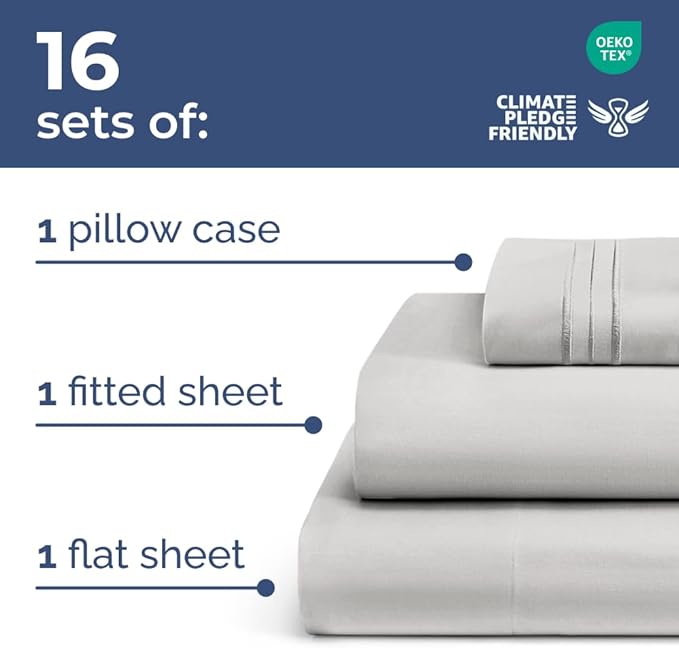 Bulk Case Pack of 16 Sheet Sets - (16) Complete Twin XL Size Sheet Sets w/ Deep Pockets - Wholesale Bulk Bedding for Hotels, Spas & Airbnbs - Breathable, Soft & Wrinkle Free - (Twin XL, French Grey)