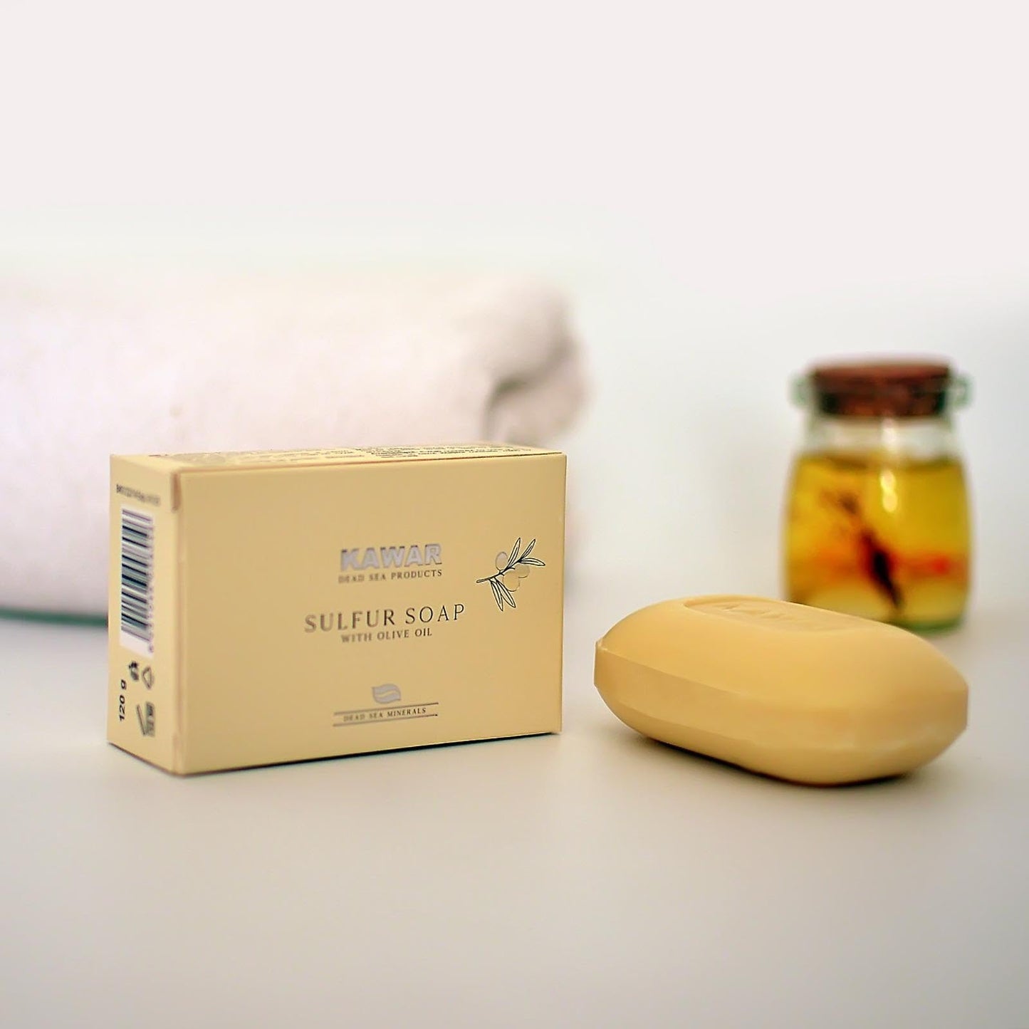 KAWAR Dead Sea Sulfur Soap with Olive Oil, Relief Skin Conditions Such as Acne, Psoriasis, Eczema & Blackheads, for Oily to Normal Skin, Vegan Soap Bar for Men & Women, 4.2 oz