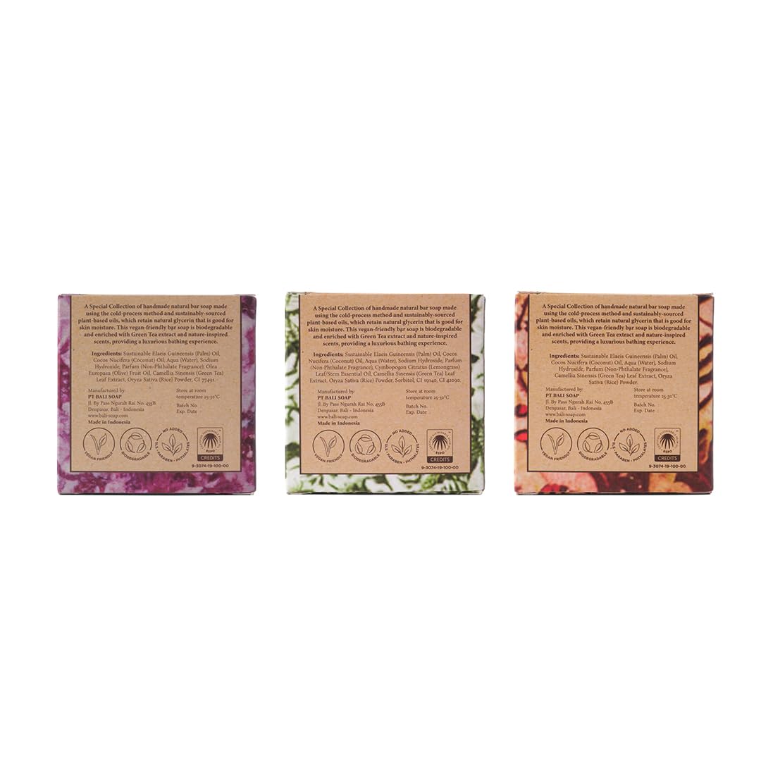 Bali Soap - Batik Collection - Natural Soap Bar for Face & Body, Vegan Handmade Plant Based, 3.5 Oz each 3 Pack