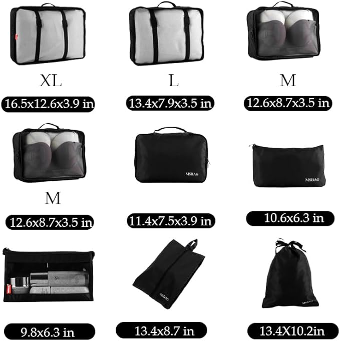 9 set Packing Cubes for Travel,Effortless Organization Cube for Quick Packing& Unpacking, Travel Must Have Suitcase Organizer Essentials for any Journey,Business trip,Cruise,Camping,hiking,Vacation.