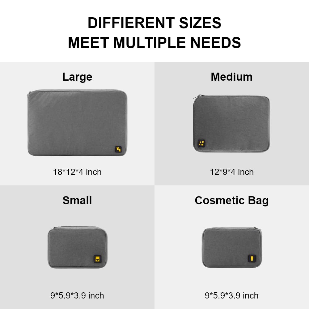 LEVEL8 4 Set Packing Cubes for Carry On Suitcase, Luggage Packing Organizers bag for Travel Accerssories Travel Essentials - Grey