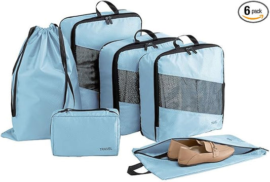 Compression Packing Cubes for Travel, Space Saving Vacation Travel Essentials, Travel Accessories for Suitcase Organizer Bags Set, Durable Luggage Organizer Travel Bags (sky-blue)