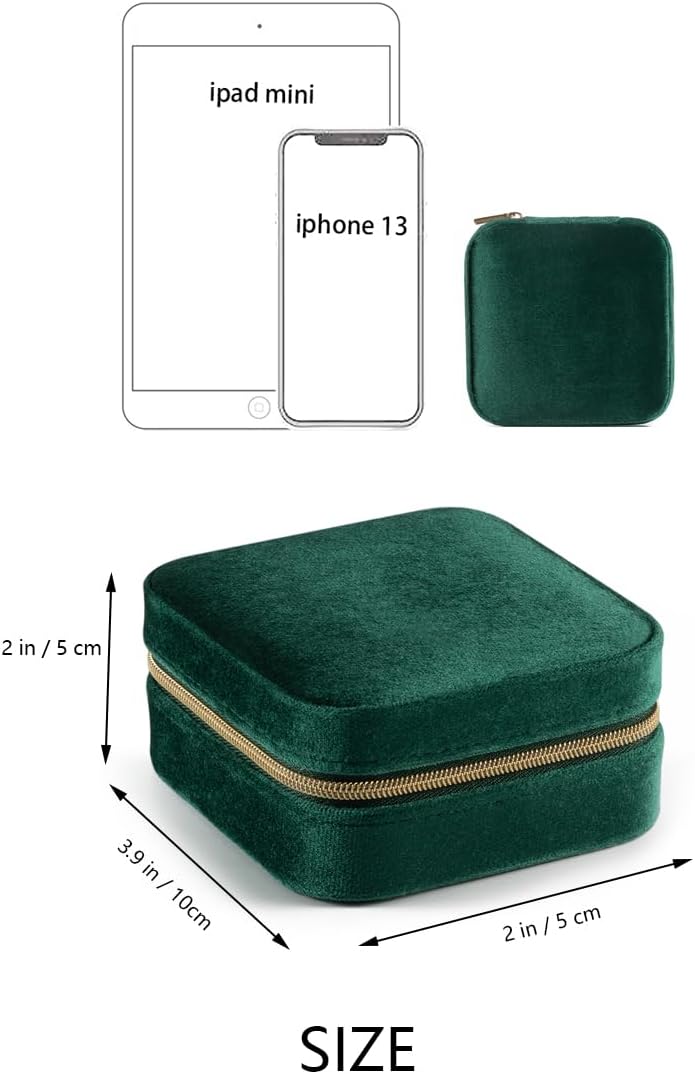 Plush Velvet Jewelry Travel Case,Small Jewelry Box,Traveling Jewelry Organizer,Portable Jewellery Storage Holder for Rings Earrings Necklace Bracelet, for Girls Women | Green-Mirror