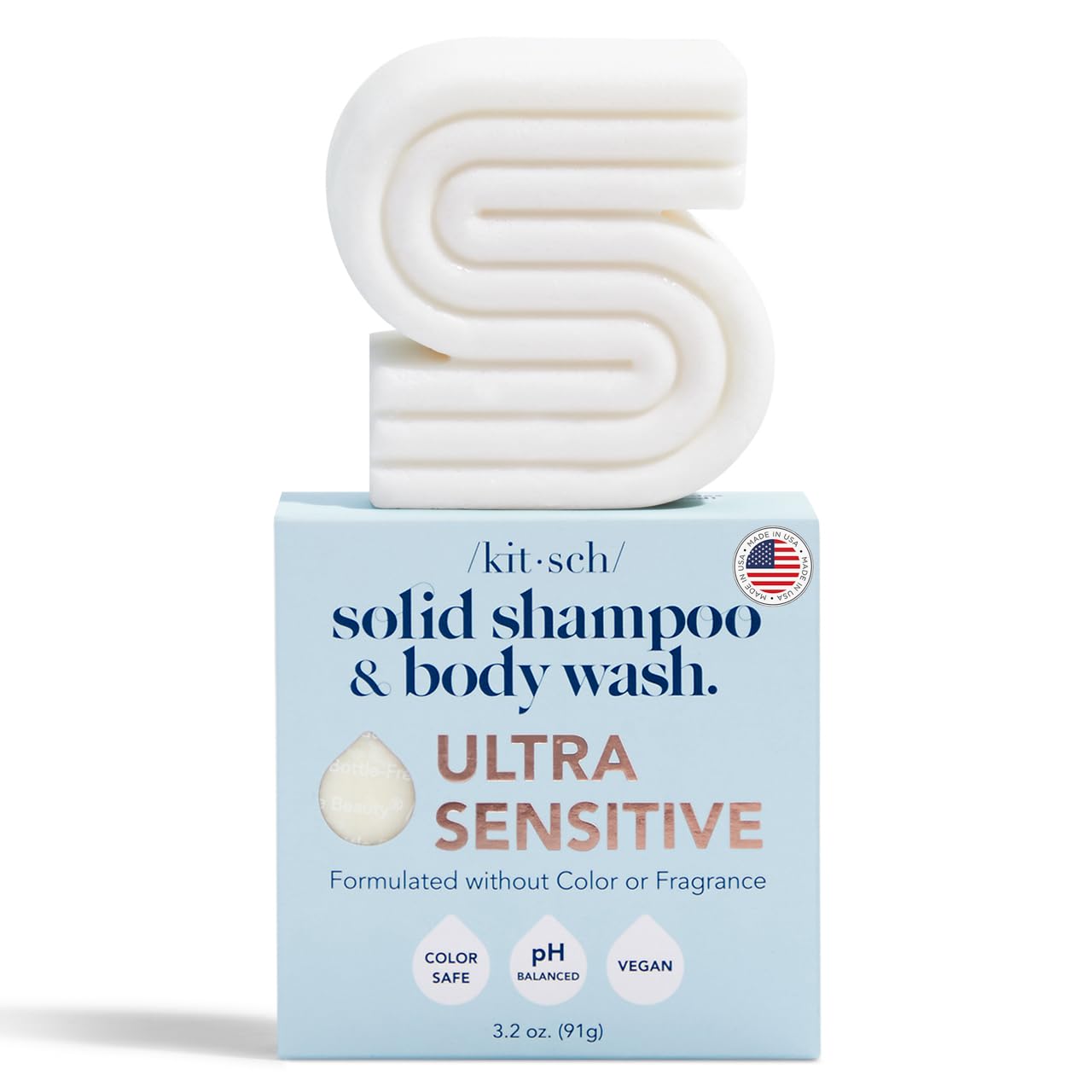 Kitsch 2-in-1 Shampoo Bar and Body Wash - Ultra Sensitive, Vegan & Natural, 5-Ingredient Formula Bar Soap for Hair & Body - Scent-Free, Paraben-Free - For Sensitive Scalp & Skin - 3.2 oz