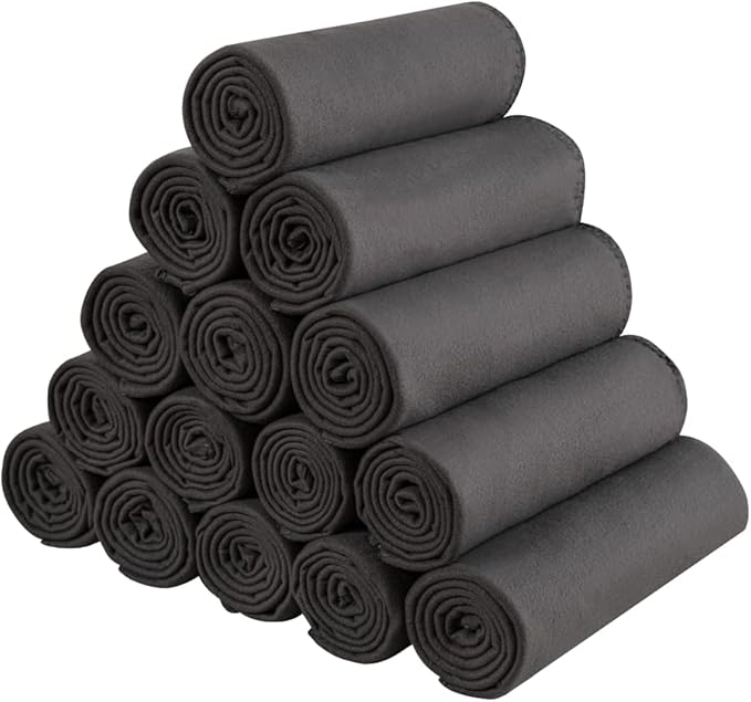 CAI TENG Fleece Throw Blankets Bulk Dark Grey 50 x 60 Lightweight Warm for Kids Soft Cozy Pet-Friendly Bulk Fleece Blanket 15 Pack Solid for Deco Bed, Sofa, Couch, Wedding, Gifts, Outdoor