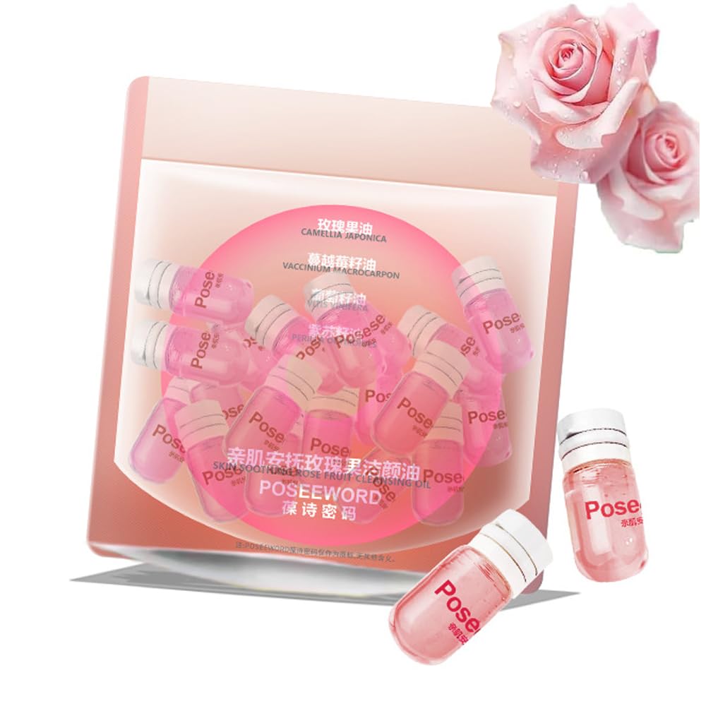 SSCDFDC Cleansing Oil Mini Natural Makeup Remover Portable 20pcs Gentle Moisturizing Cleansing Oil for All Skin Types, Travel with (Rose)