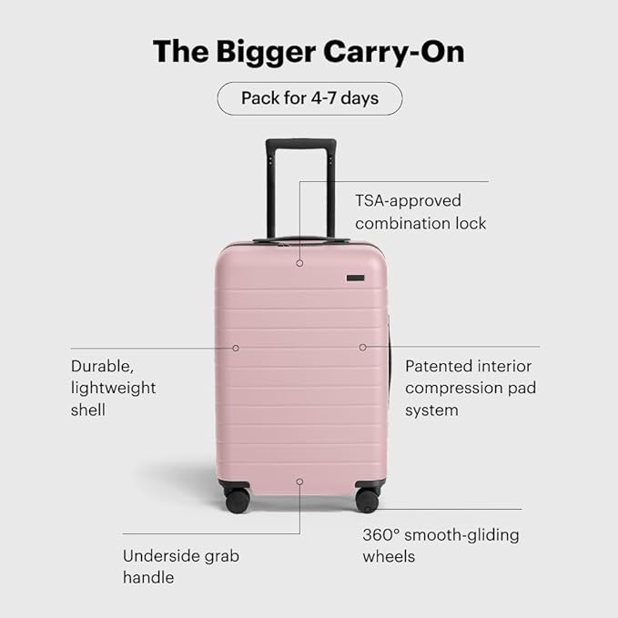 Away Bigger Carry-On Luggage, Lightweight Hardside Large Suitcase with Spinner Wheels, TSA Lock, Airline Approved, Blush Pink