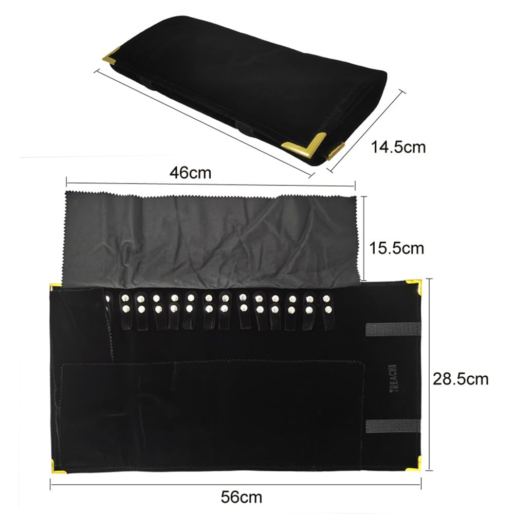 treachi Portable Jewelry Roll Metal Coner Bag Necklace Chain Braclet Black Velvet Travel Pouch