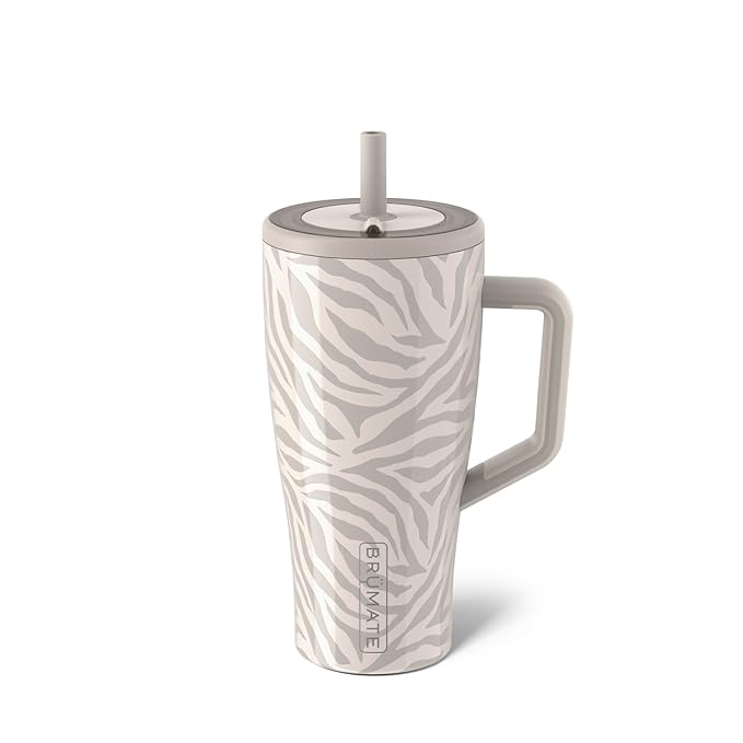 BrüMate Era 30 oz Tumbler with Handle and Straw | 100% Leakproof Insulated Tumbler with Lid and Flexible SoftSip Straw | Made of Stainless Steel | Cup Holder Friendly Base | 30oz (Zebra)