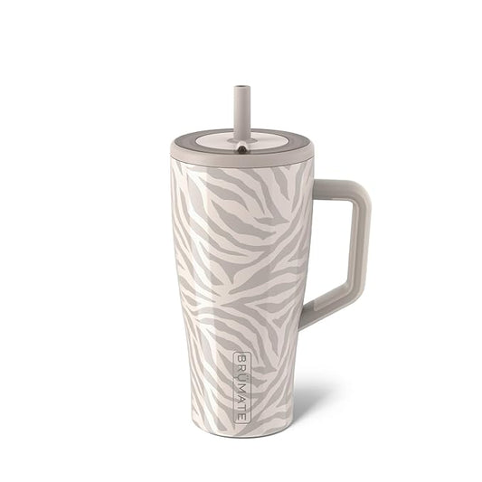 BrüMate Era 30 oz Tumbler with Handle and Straw | 100% Leakproof Insulated Tumbler with Lid and Flexible SoftSip Straw | Made of Stainless Steel | Cup Holder Friendly Base | 30oz (Zebra)