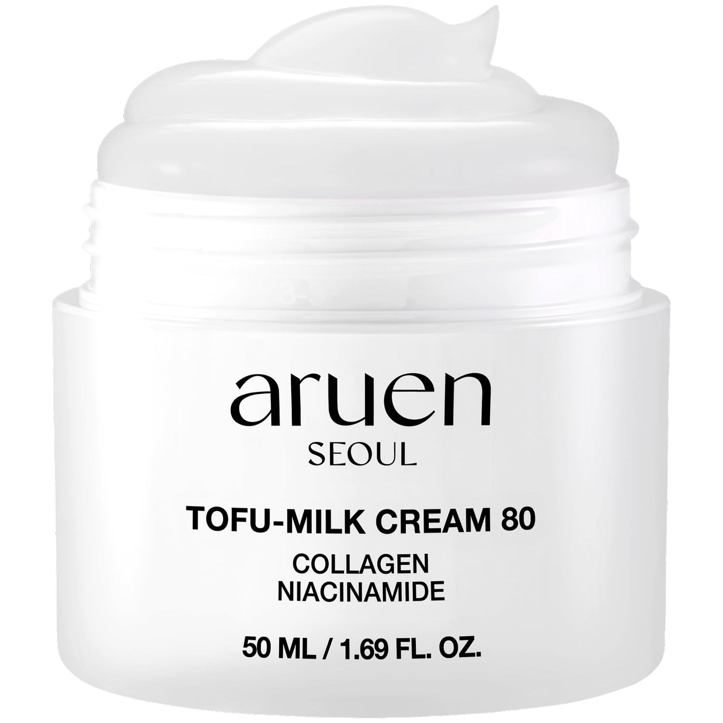 aruen TOFU COLLAGEN CREAM 80 | Skin Tightening | 80% Fermented Soy Milk + Niacinamide + Bean Essence | Korean Glass Skin Moisturizer | Slime Texture Milk Jelly | Fragrance-Free & Vegan (1.69 fl.oz)
