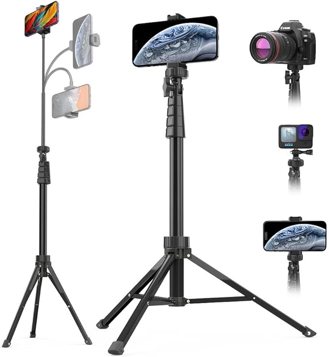 Aureday 88’’ Flexible Phone Tripod with 14.95’’ Gooseneck, Remote and Phone Holder, Overhead Cell Phone Stand＆Selfie Stick for Video Recording, Compatible with iPhone Android Phone, Camera