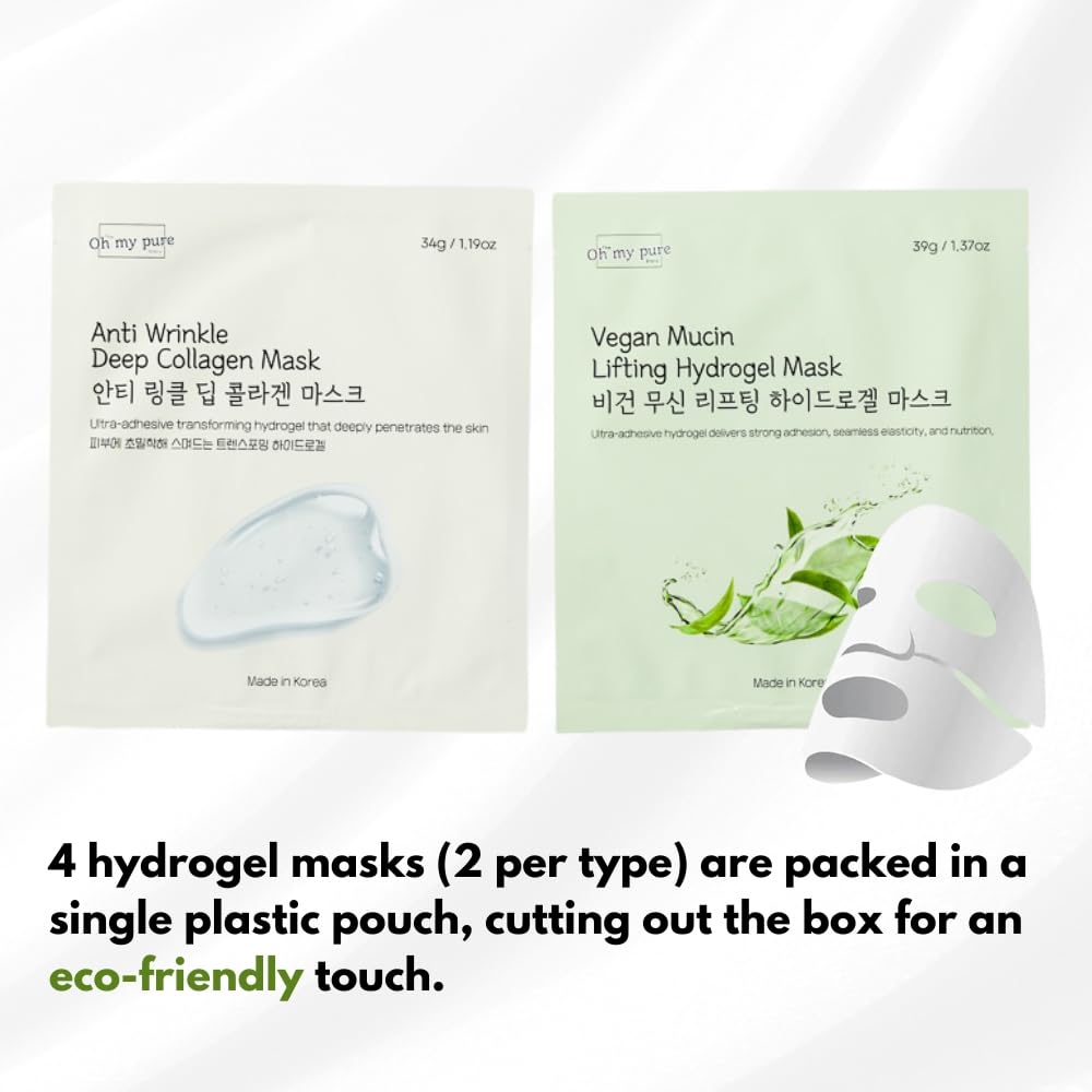 Oh My Pure Korean Collagen Face Mask Overnight 2+2 EA Luxury Skin Care (AntiWrinkle, Vegan Mucin) (Sampler 4)