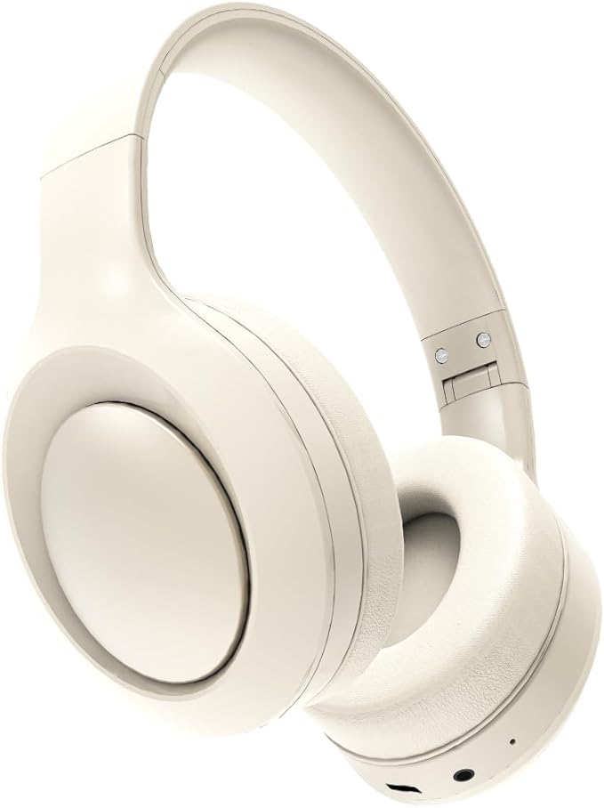 Beige Noise Cancelling Headphones Wireless,Bluetooth Headphones Over Ear, Wireless Headsets with Mic,60H Playtime,Deep Bass Memory Foam Ear Cups,Lightweight for Travel,Home,Gym