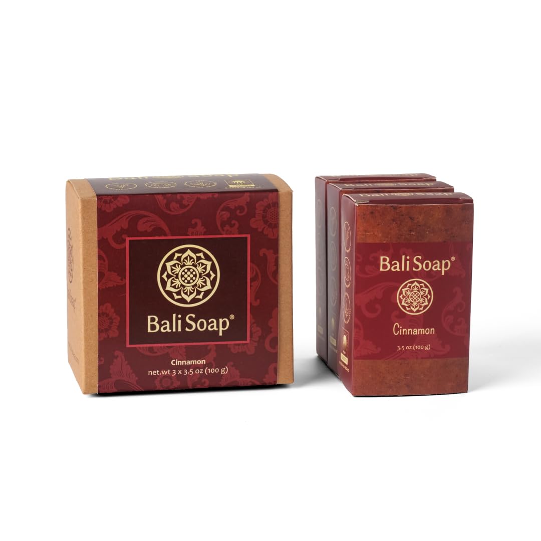 Bali Soap - Cinnamon Natural Soap - Bar Soap for Men & Women - Bath, Body and Face Soap - Vegan, Handmade, Exfoliating Soap - 3 Pack, 3.5 Oz each