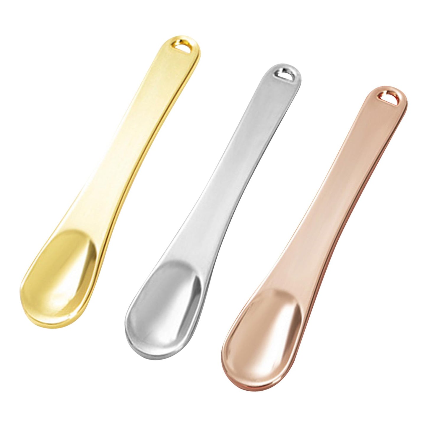 LJHYSD 3 Pack Metal Cosmetic Spatulas,Mini Makeup Spoon,Eye Cream Applicator,Facial Cream Mask Scoop Tool,Beauty Spatulas for Facial Cosmetic Face Mask(Gold, Silver, Rose Gold)