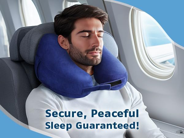 Inflatable Travel Pillow Neck Pillow Airplane Pillow for Airplanes, Trains, Cars, Office & Home (Blue, Standard)
