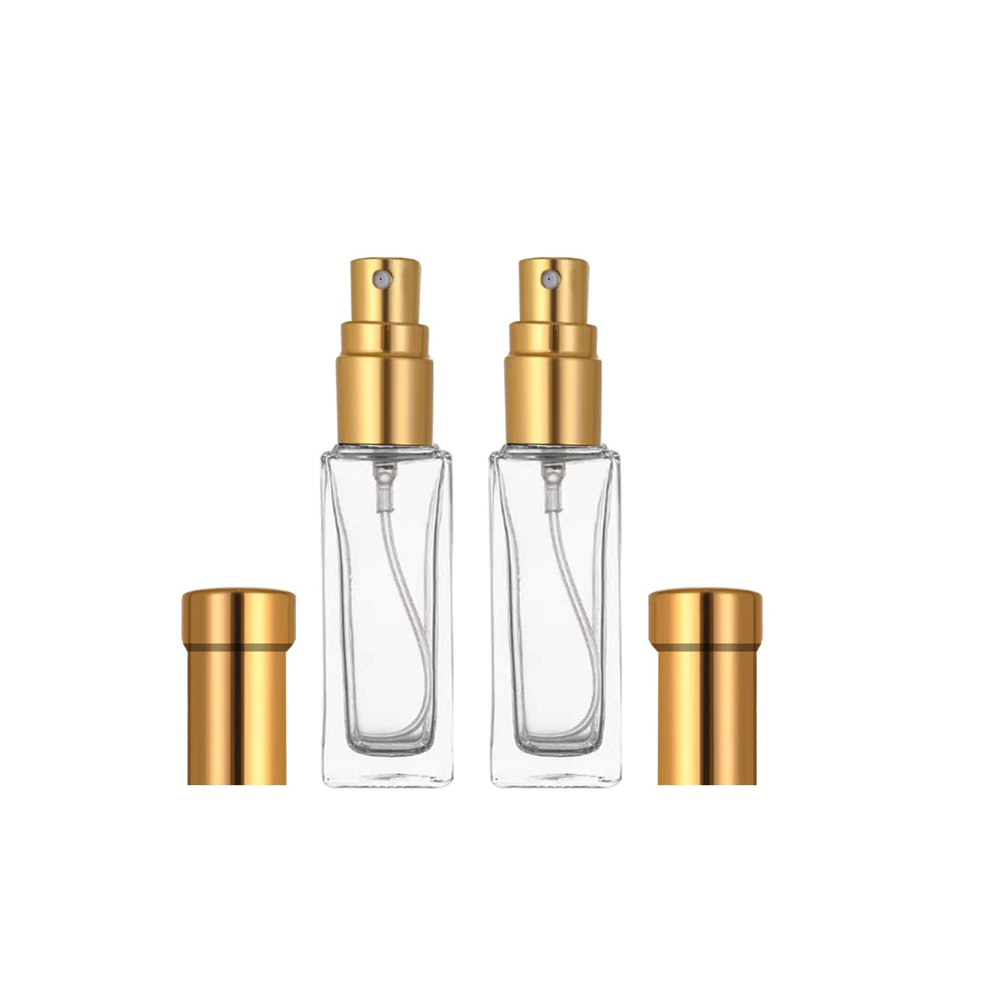 AGENIZ 8PCS 10ml Perfume Spray Bottle, Mini Portable Travel Glass Square Spray Bottle, Small Fine Mist Sprayer, Refillable Atomizer, Sample Spray Bottle (Gold, 10ml)