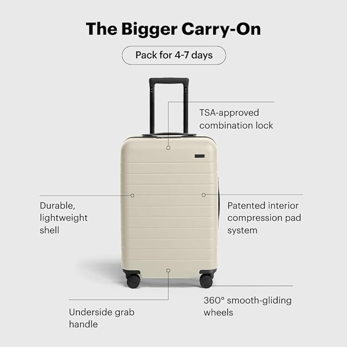 Away Bigger Carry-On Luggage, Lightweight Hardside Large Suitcase with Spinner Wheels, TSA Lock, Airline Approved, Salt White Matte